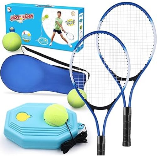 Kids Tennis Rackets Training Set - 7-in-1 Youth Tennis Racket Set, 2 pcs 19″ Rackets,1Tennis Trainer & 2Rebound Balls&1tennis Ball,Tennis Racquet Set for Beginners & Family Activities