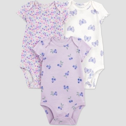 Carter's Just One You® Baby Girls' 3pk Mix Print Short Sleeve Bodysuit - Purple Newborn