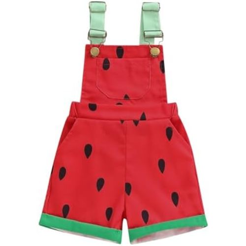 Lefyira Toddler Girls Watermelon Romper Floral Overalls Shorts Kids Watermelon Suspender Jumpsuit Baby Summer Outfit 0-6T