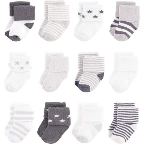 Touched by Nature Unisex Baby Organic Cotton Socks - 0-6 Months - Gray Charcoal Stars - 12