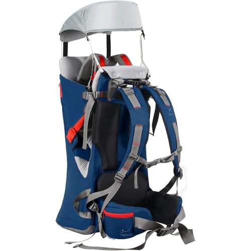 WIPHA Baby Backpack Carrier, Ergonomic Child Carrier Hiking with Sun Canopy, Safe Toddler Hiking Backpack Carrier with Large Storage Space&Insulated Pocket, Adjustable Padded Child Seat, Navy Blue