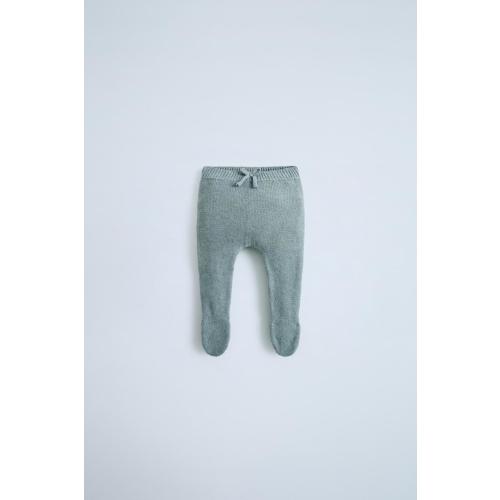 KNIT FOOTED LEGGINGS WITH BOW - Blue / Gray | ZARA United States