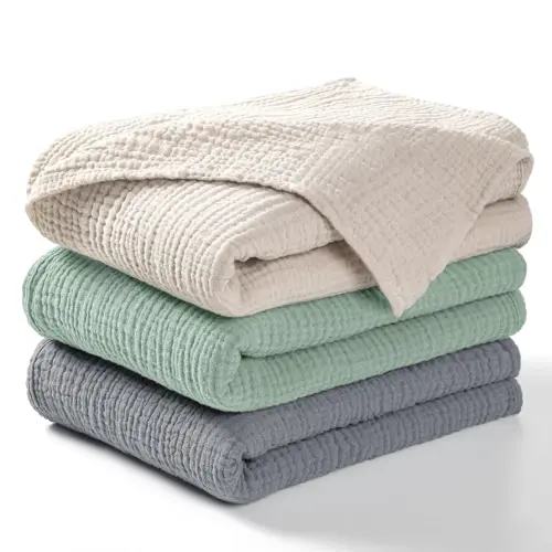 lulumoon Muslin Swaddle Blanket Baby - Cotton Swaddling Blanket Soft Baby Receiving Blankets Neutral 3Pack(Grey+Green)