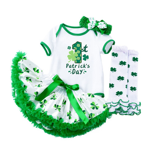 YDOJG Outfit Set for Toddler Boys Girls Baby Print St. Patric.K'S Day Short Sleeve Romper Bodysuit Headbands Skirts Socks Set Clothes 0-3 Months