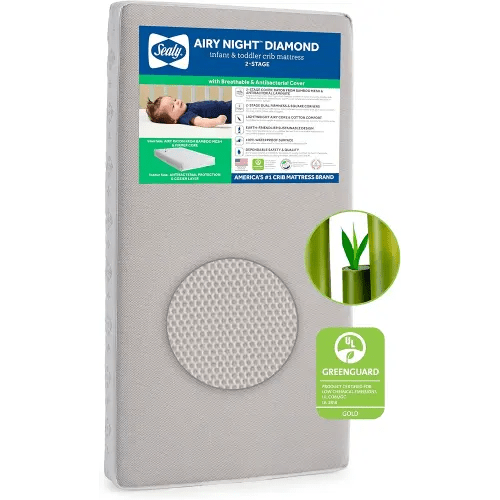 Sealy Baby Airy Night Diamond Breathable 2 Stage Crib Mattress plus Toddler Bed Fit, Supportive & Sustainable Mesh Surface, GREENGUARD Gold Certified, Safety & Quality Tested, Made in USA, 52'X28'