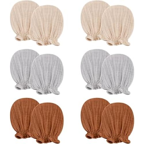 Pro Goleem Muslin Baby Mittens for Newborn, 100% Cotton No Scratch Soft Breathable Gloves for Boys and Girls 0-6 months