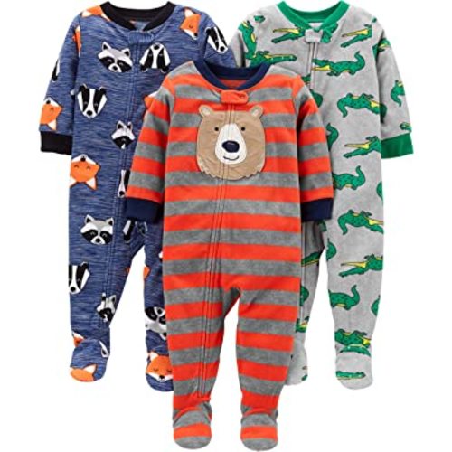 Simple Joys by Carter's Toddlers and Baby Boys' Loose-Fit Flame Resistant Fleece Footed Pajamas, Pack of 3
