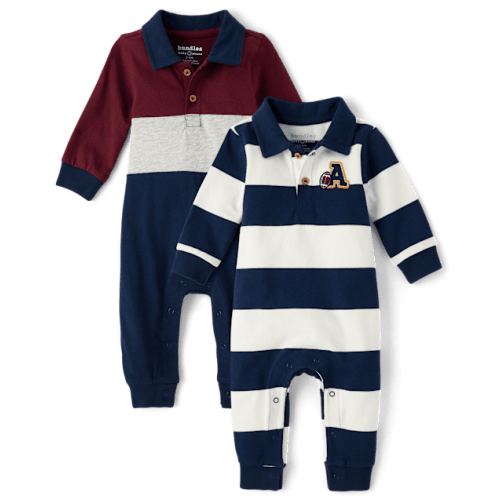 Baby Boys Varsity Polo Romper 2-Pack - White