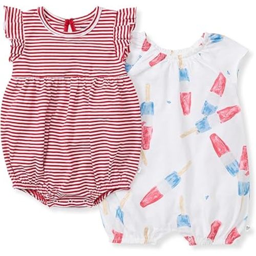Burt's Bees Baby baby-girls Romper, 100% Organic Cotton One-piece Bubble Shortall and Layette Set Girl Outfit
