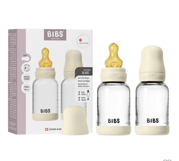 BIBS Glass Baby Bottle 4oz Silicone 2-Pack Ivory | Slow Flow – Bibsworld store US