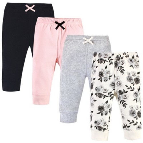 Touched by Nature Baby and Toddler Girl Organic Cotton Pants 4pk, Black Floral, Size: 3-6 months