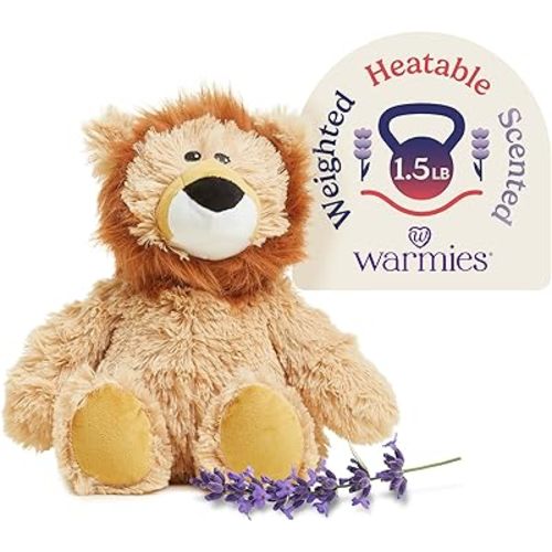 warmies Microwavable & Weighted Stuffed Animals, Lion - Heated Stuffed Animal Plushie for Warmth & Comfort - Cute Soft Plush Toys for Adults & Children (Boys, Girls, Babies & Toddlers)