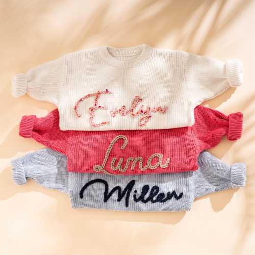 Personalized Baby Name Sweater | Embroidered Children Sweatshirt, Customized Baby Gifts, Knit Sweater Toddler, Custom Baby Sweater with Name