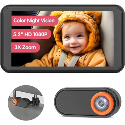 Car Camera for Baby, 5.2” 1080P Baby Car Camera with Night Vision, 360°Rotating Adjustable Car Baby Camera with Wired, Crystal Clear View for Back Seat Rear Facing (BM2)