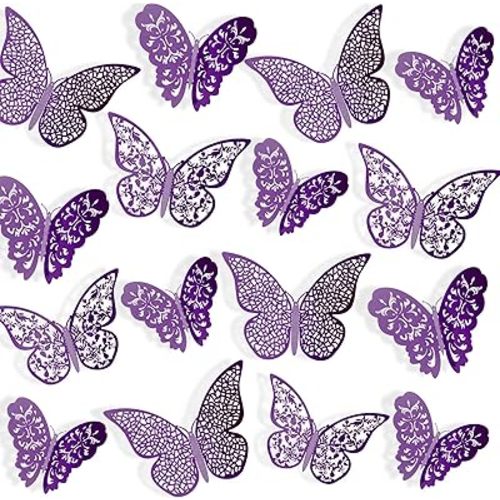 72 Pieces 3D Butterfly Wall Decals Sticker Wall Decal Decor Art Decorative Sticker 3 Sizes for Room Home Nursery Classroom Offices Kids Girl Boy Bedroom Bathroom Living Room Decor (Purple)