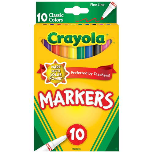 Crayola Fine Line Markers, Classic Colors, 10 Count, Back to School Supplies for Kids and Teachers, Classroom Essentials, Gifts, 3+