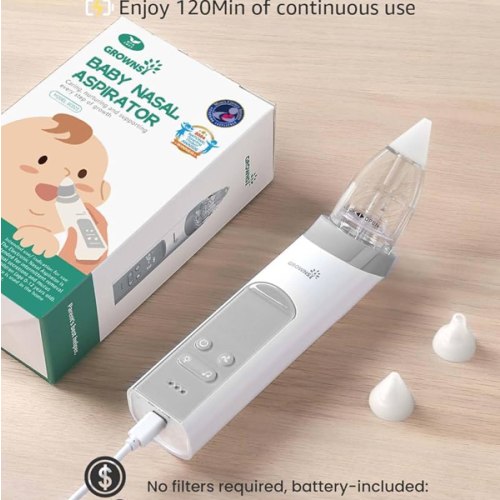 GROWNSY Nasal Aspirator for Baby, Electric Baby Nose Sucker with Larger Suction Chamber and More Powerful Suction, Automatic Nose Cleaner with Music and Light Soothing Function