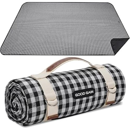 Picnic Outdoor Blankets Waterproof Extra Large - Beach Mat Sand Free Foldable with Carry Strap | Portable Camping Blanket | Park Blanket for Grass Park, Hiking, Travel, Concerts, Indoor (Black)
