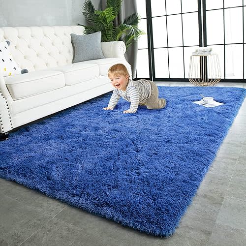 TWINNIS Super Soft Shaggy Rugs Fluffy Carpets, 6x9 Feet, Indoor Modern Plush Area Rugs for Living Room Bedroom Kids Room Nursery Home Decor, Upgrade Anti-Skid Rectangular Fuzzy Rug, Indigo
