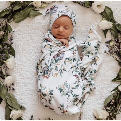 Eucalypt Organic Baby Jersey Swaddle Wrap & Beanie | Snuggle Hunny