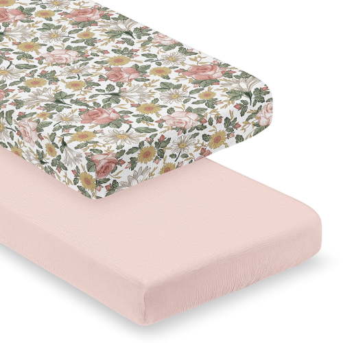 Sweet Jojo Designs Vintage Floral Pink Girl 100% Cotton Muslin Fitted Crib Sheets Set 2 Piece