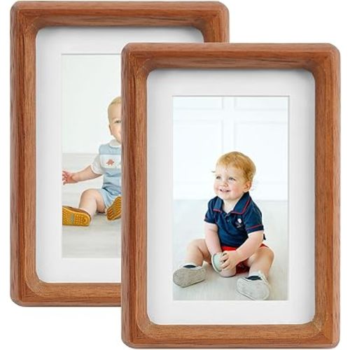 4x6 Picture Frame Set of 2 Natural Wood Photo Frames Display Pictures 3x5 with Mat or 4x6 without Mat Multi Photo Frames Collage for Wall or Tabletop Decor
