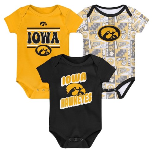 Iowa Hawkeyes Newborn Sunday Comics 3-Pack Bodysuit Set - Black