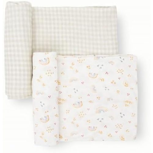 Little Unicorn Stretch Knit Swaddle Blanket | Set of 2 | Super Soft | Swaddling, Burping, Nursing | Newborns and Infants | Large 47” x 47” | Machine Washable | Rainbows