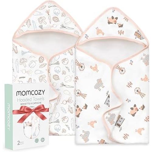Momcozy Best Wishes Baby Towel with Hooded-Original Design Baby Towel Set -Soft & Absorbent- Shower Gifts or Bath Essential for Infant, Newborn, Toddler