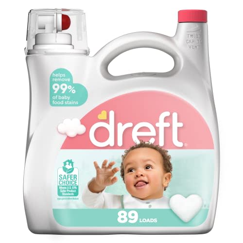 Dreft Stage 2: Active Baby Liquid Laundry Detergent, 89 Loads, 128 Fl Oz, Helps Remove 99% Of Baby Food Stains