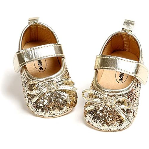 Meckior Infant Baby Girls Soft Sole Bowknot Princess Wedding Dress Mary Jane Flats Prewalker Newborn Light Baby Sneaker Shoes