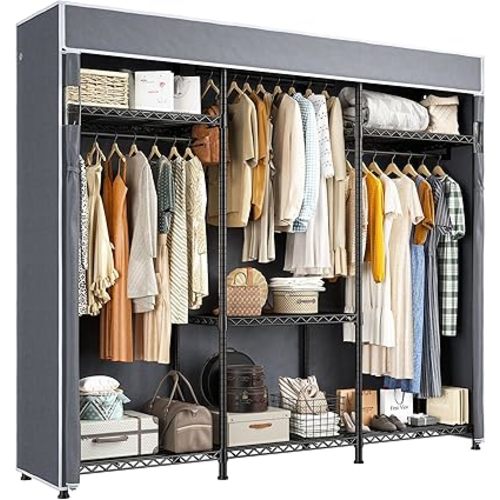 Raybee Heavy Duty Clothes Rack with Cover 800 LBS Clothing Racks for Hanging Clothes Portable Closet for Bedroom 56" Wx 16" Dx75.5 H