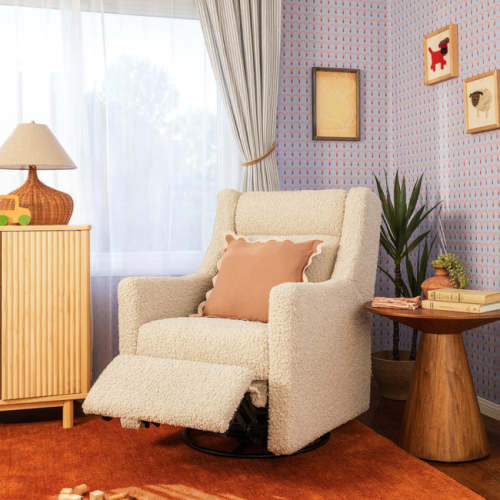 Babyletto Kiwi Plus Power Recliner and Swivel Glider - Almond Teddy Loop