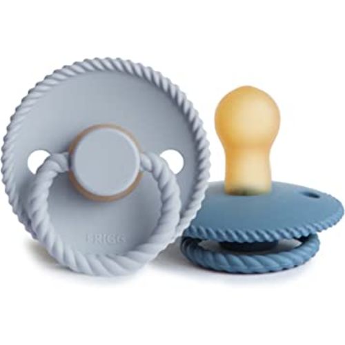 FRIGG Rope Natural Rubber Baby Pacifier | Made in Denmark | BPA-Free (Powder Blue/Ocean View, 0-6 Months)