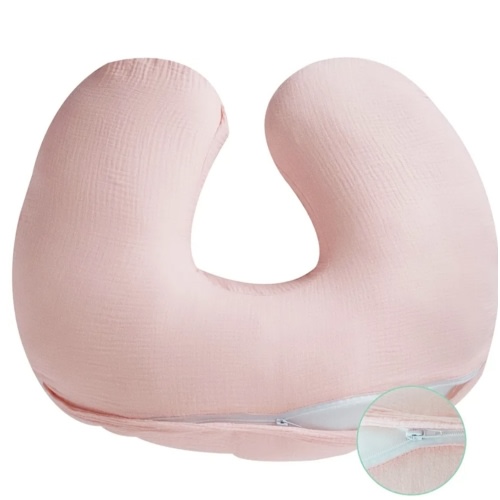 Nursing Pillow with Removable Muslin Cover,Nursing Pillows for Breastfeeding,Tummy time and Baby Sitting Support,Pink