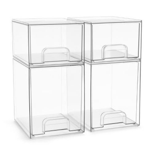 Sorbus 4 Piece (7.6’’ and 4.4’’ Tall) Stackable Clear Pull-Out Storage Drawer Containers - for Countertops, Cabinets, or Under-Sink Areas