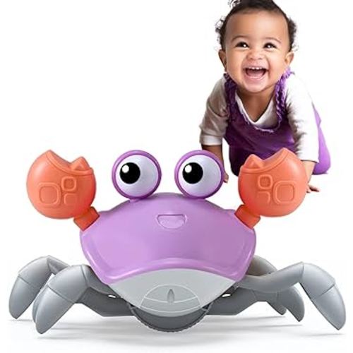 Purple Crawling Crab Baby Toy - Violet Tummy Time Crab Infant Walking Crab Dancing Moving Crawl Crab with Music & Light Cute Interactive Running Escape Catch Me Crab for Crawler Side Walk Toddler Crab