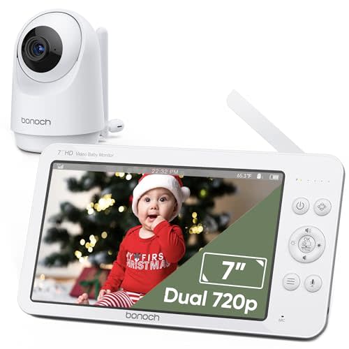 bonoch MegaView Baby Monitor with Camera and Audio, 7" 720P HD Video Baby Monitor No WiFi, 6000mAh Battery, VOX Mode, Auto Night Vision, Hack Proof, Remote PTZ, 8 Lullabies Baby Camera Monitor