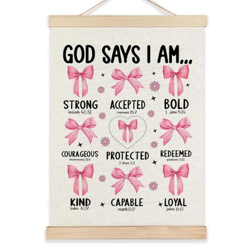 RYYCDOI Pink Bow Bathroom Decor, God Says I Am Bows Wall Decor, Coquette Wall Decor for Nursery Girls Room Bathroom Bedroom, 12x16 Inch