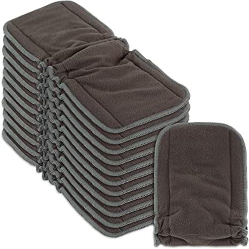 Naturally Nature Cloth Diaper Inserts, 5 Layer Charcoal Bamboo Made from Rayon, Pack of 12 Inserts with Gussetts, Reuable, Washable Inserts for Cloth Diapers