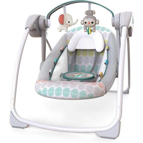 Bright Starts Portable Automatic 6-Speed Baby Swing with Adaptable Speed, Taggies, Music, Removable-Toy-Bar, 0-9 Months 6-20 lbs (Whimsical Wild)