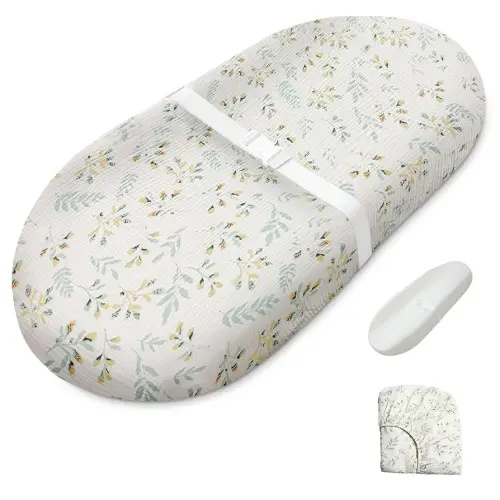 Blissful Diary Muslin Baby Changing Pad with Waterproof Lining Foam, Baby Changing Table Pad with Cover for Dressers (Botanical Leaf, Avocado)