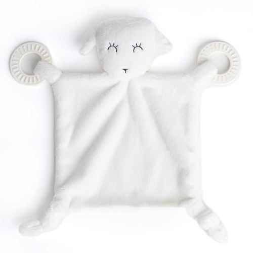 Baby Teether & Plush Lovey by Bella Tunno, Silicone Teether with Animal Snuggle Toy & Sensory Rattle, Teething Relief for Babies 0-6 Months, 6-12 Months, Lamb