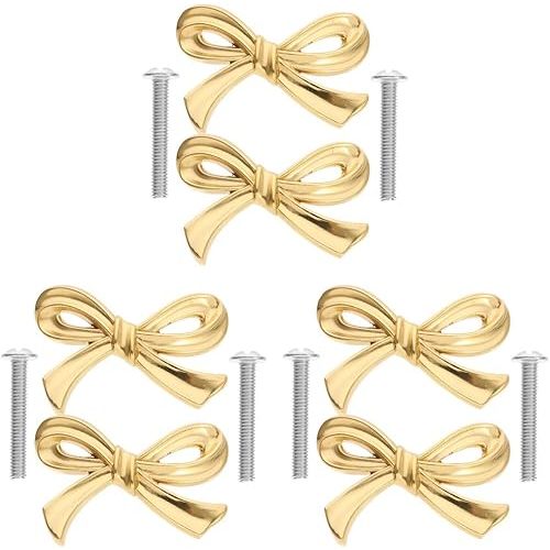 DOITOOL Brass Bow Shape Cabinets Knobs Gold Drawer Pulls Decorative Bow Knobs Cupboard Pull Handles for Home Kitchen Cabinet Hardware Cupboard Dresser Wardrobe and Drawer Pulls - 6 Pack