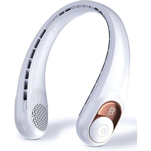 Ventilador de cuello, ventilador personal con pantalla LED, recargable USB-C, batería de 4000 mAh, ajuste de 3 velocidades y funcionamiento silencioso, perfecto para el hogar, viajes, deportes