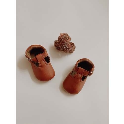 Faux Leather Mary Jane Crib Shoes | Brown