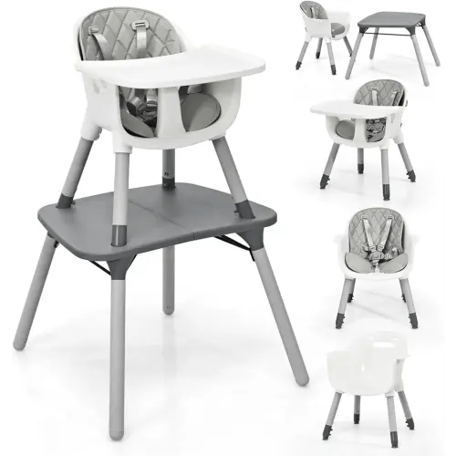 HONEY JOY 5-in-1 High Chair, Convertible Highchair for Babies and Toddlers/Kids Chair Table Set/Infant Feeding Chair w/Safety Harness, PU Leather Cushion & Removable Food Tray (Gray)