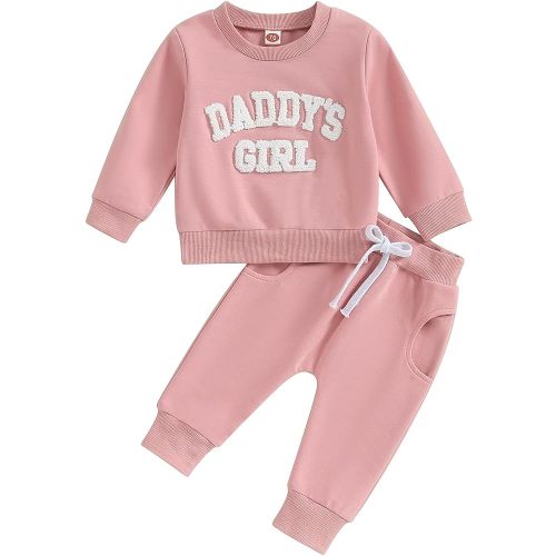 FIOMVA Daddys Girl Baby Clothes Toddler Fall Winter Outfits Sweatshirt Pants 2 Piece Set Shirt Sweatpants Suit