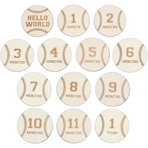 Baby Monthly Milestone Cards - Wooden Monthly Milestone Discs - Newborn Photography Props to Document Your Baby´s Growth - Baby Announcement Sign (Baseball Card)