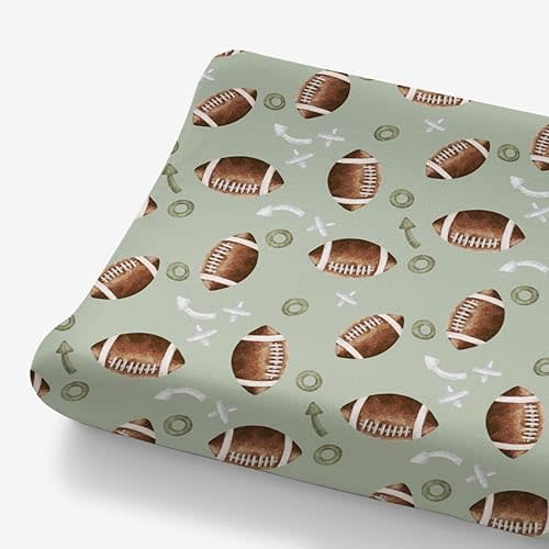 HawSkgFub Football American Sport Changing Pad Cover for Baby Boys, Green Football Game Diaper Change Table Covers, Ultra Soft Stretchy Breathable Safe Snug Fitted Changing Mat Sheet Fit 32"/34" x 16"